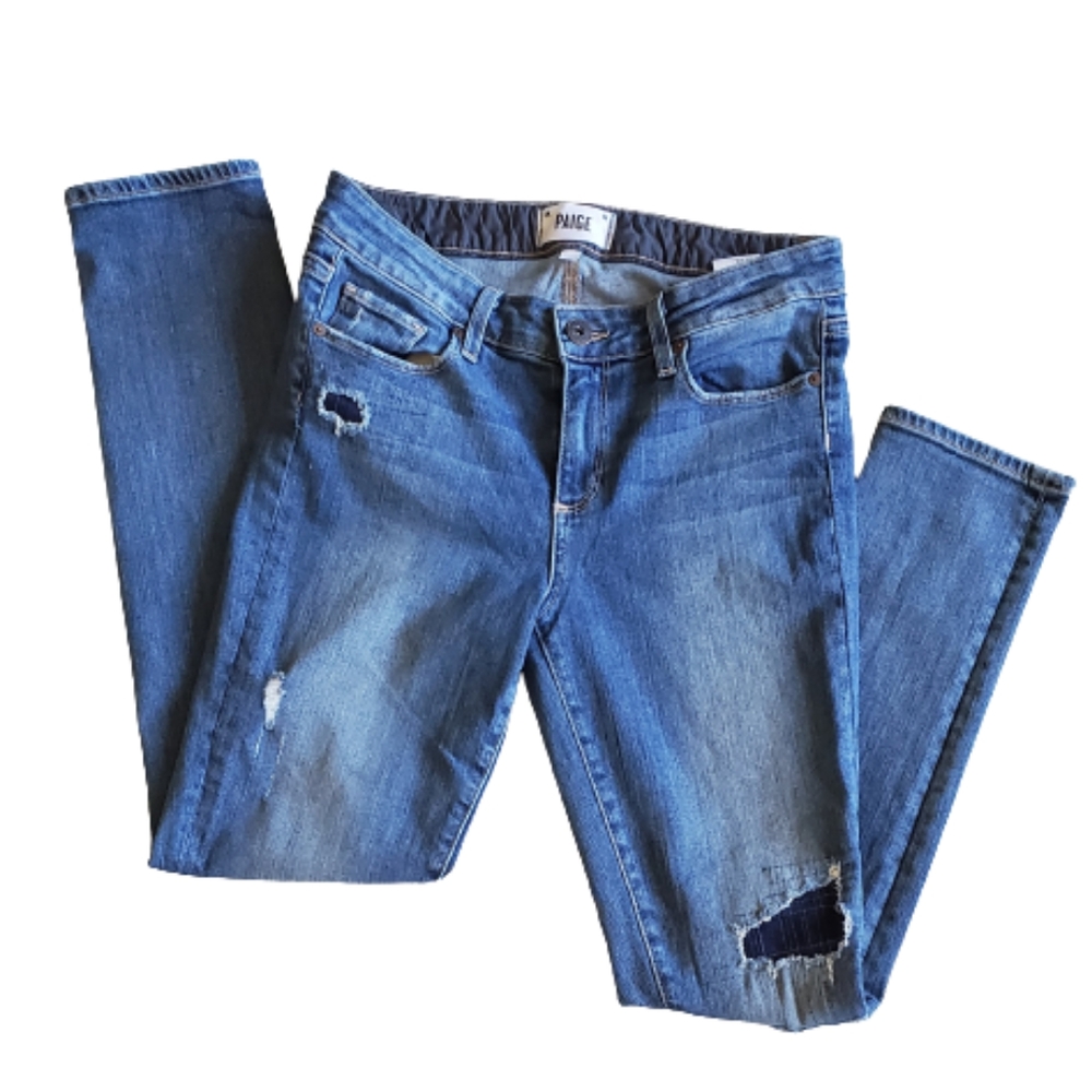 PAIGE Blue Women's Skinny Stretch Ripped Jeans.‎